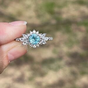 Blue and White Zircon Ring